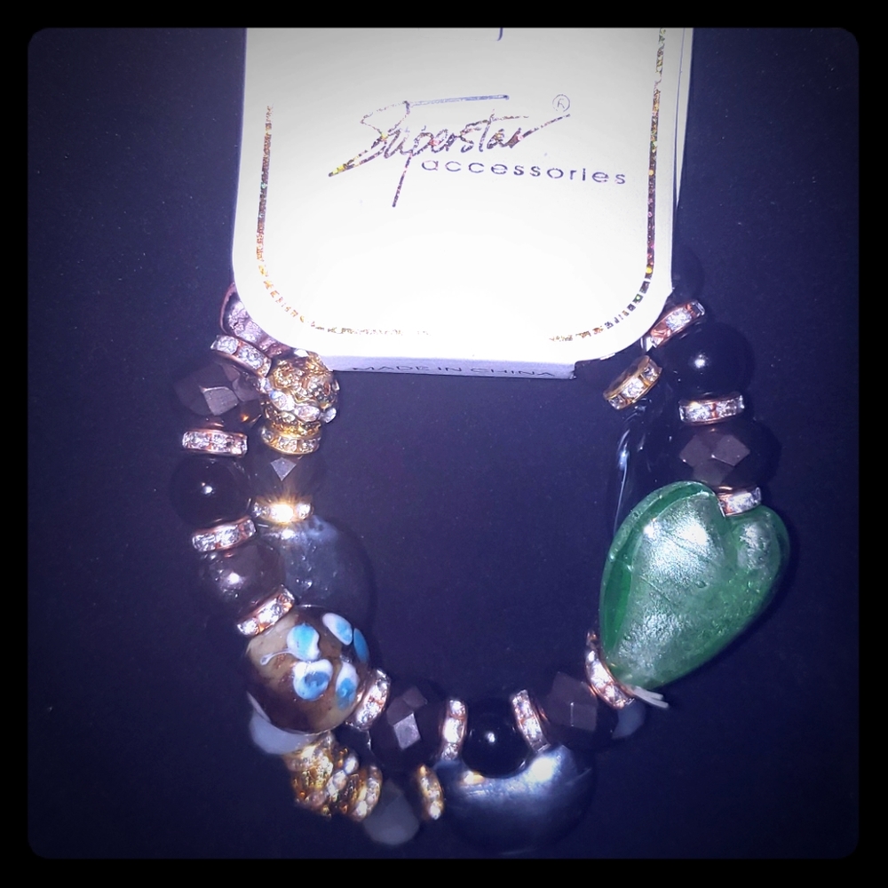 Gemstone Beaded Bracelet with Heart Bead